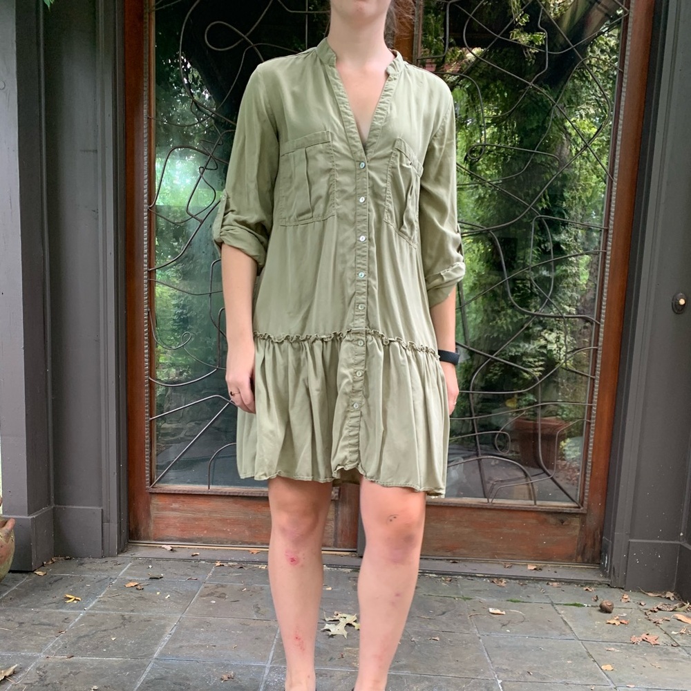 Zara Basic army green drop waist shift dress